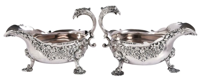 Pair of George II English Silver Sauce Boats, Ayme Videau