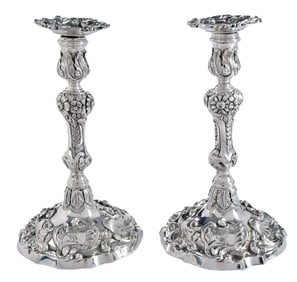 Two Matching George II English Silver Tapersticks, Samuel Courtauld