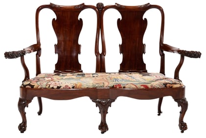Fine George III Lion Carved Mahogany Double Chair Back Settee