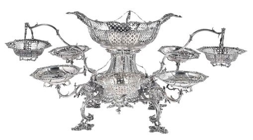 George III English Silver Nine Basket Epergne, Thomas Pitts