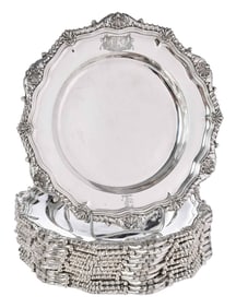 Set of 12 George III English Silver Dinner Plates, William Bennett