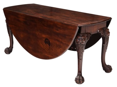 Exceptional George II Figured and Carved Mahogany Drop Leaf Table