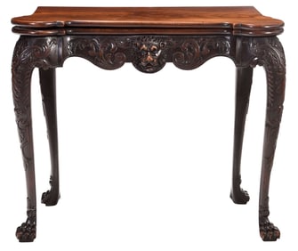 Exceptional Irish George II Carved Mahogany Games Table