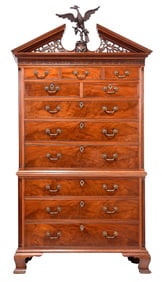 Fox Family Chippendale Carved and Figured Mahogany Chest on Chest