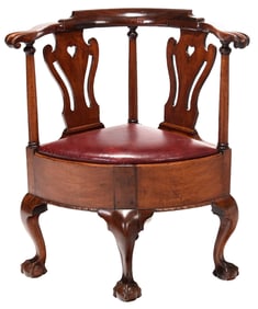 Rare American Chippendale Carved Mahogany Corner Chair