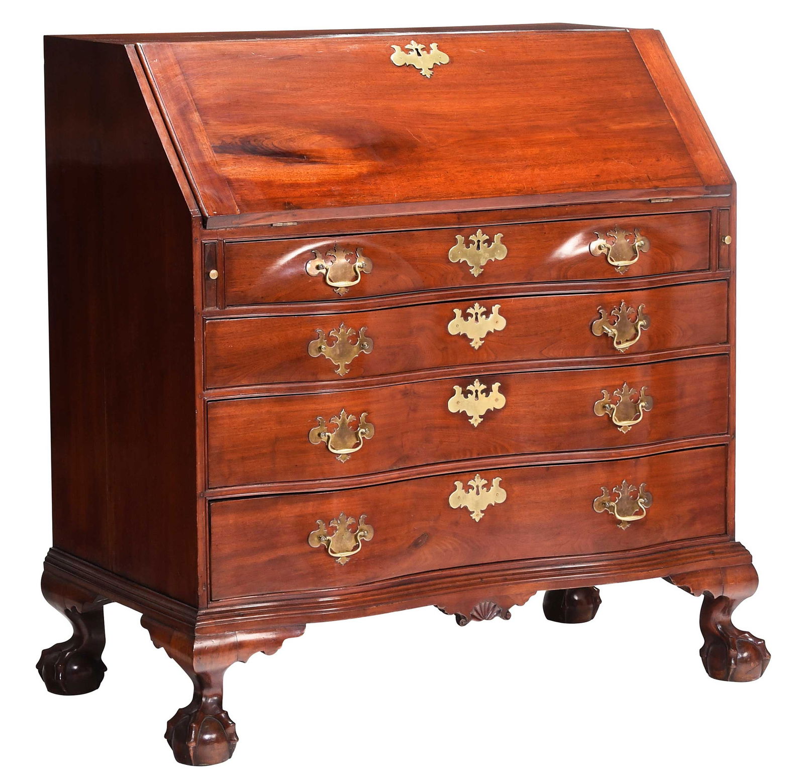 Fine Massachusetts Chippendale Figural Mahogany Reverse Serpentine Slant Front Desk (1 of 19)