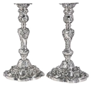 Pair of George II Irish Silver Candlesticks, John Hamilton