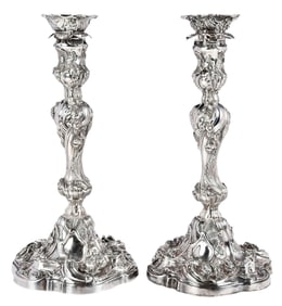 Pair of George II Irish Silver Candlesticks, Robert Calderwood