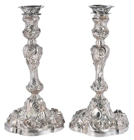 Pair of George II Irish Silver Candlesticks, William Williamson II