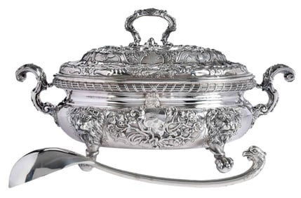 George II English Silver Soup Tureen and Ladle, George Wickes