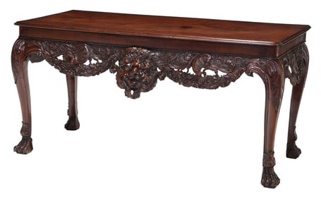 Exceptional Irish George II Satyr Mask Carved Mahogany Side Table