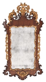 Fine Chippendale Carved and Figured Mahogany Parcel Gilt Mirror