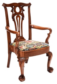 Irish George II Carved Walnut Shepherd's Crook Open Armchair