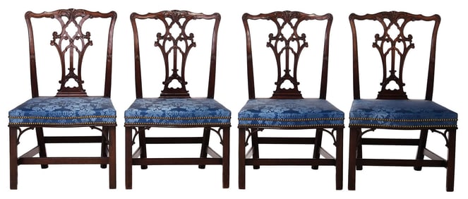 Fine Set of Four George III Carved Mahogany Side Chairs