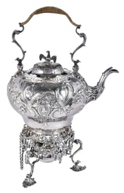 George II English Silver Kettle on Stand, Thomas Whipham and Charles Wright