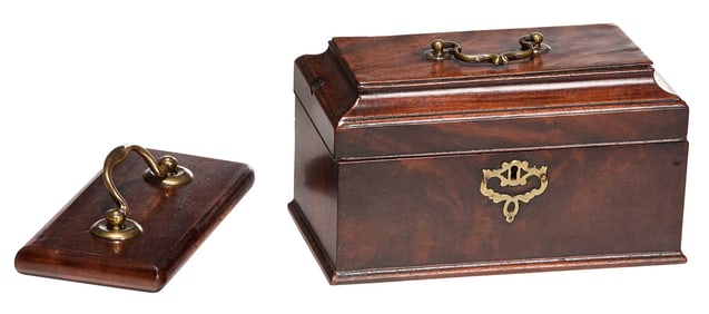 Georgian Brass Mounted Tea Caddy with Handled Paperweight