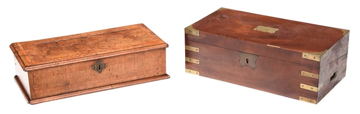 Two George III Brass Mounted Inlaid Table Top Boxes