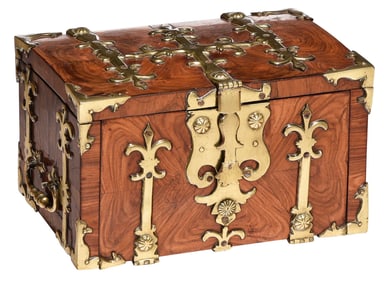 Fine William and Mary Kingwood Veneered and Gilt Brass Bound Strongbox