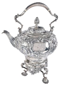 George III English Silver Kettle on Stand