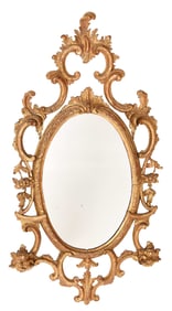 George III Cartouche Form Carved and Gilt Gesso Mirror