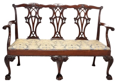 George III Style Carved Mahogany Triple Chair Back Settee