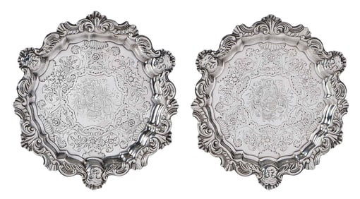 Pair of George II English Silver Waiters, Benjamin Godfrey