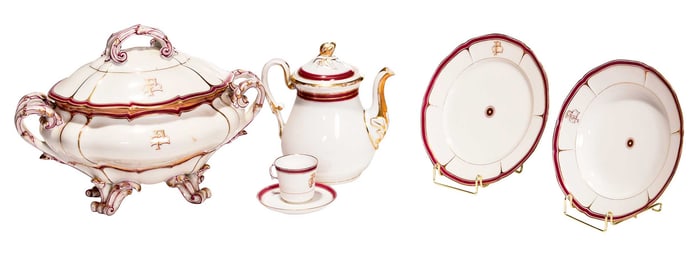 58 Piece Ch. Pillivuyt & Cie. Monogrammed Porcelain Table Service