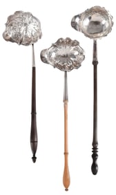 Three George II Irish and English Silver Toddy Ladles