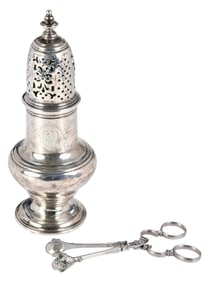 George II English Silver Caster and Tongs