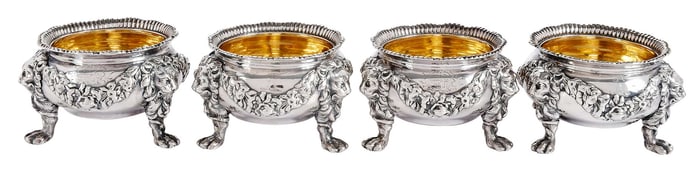 Set of Four George II English Silver Salts, Peter Archambo