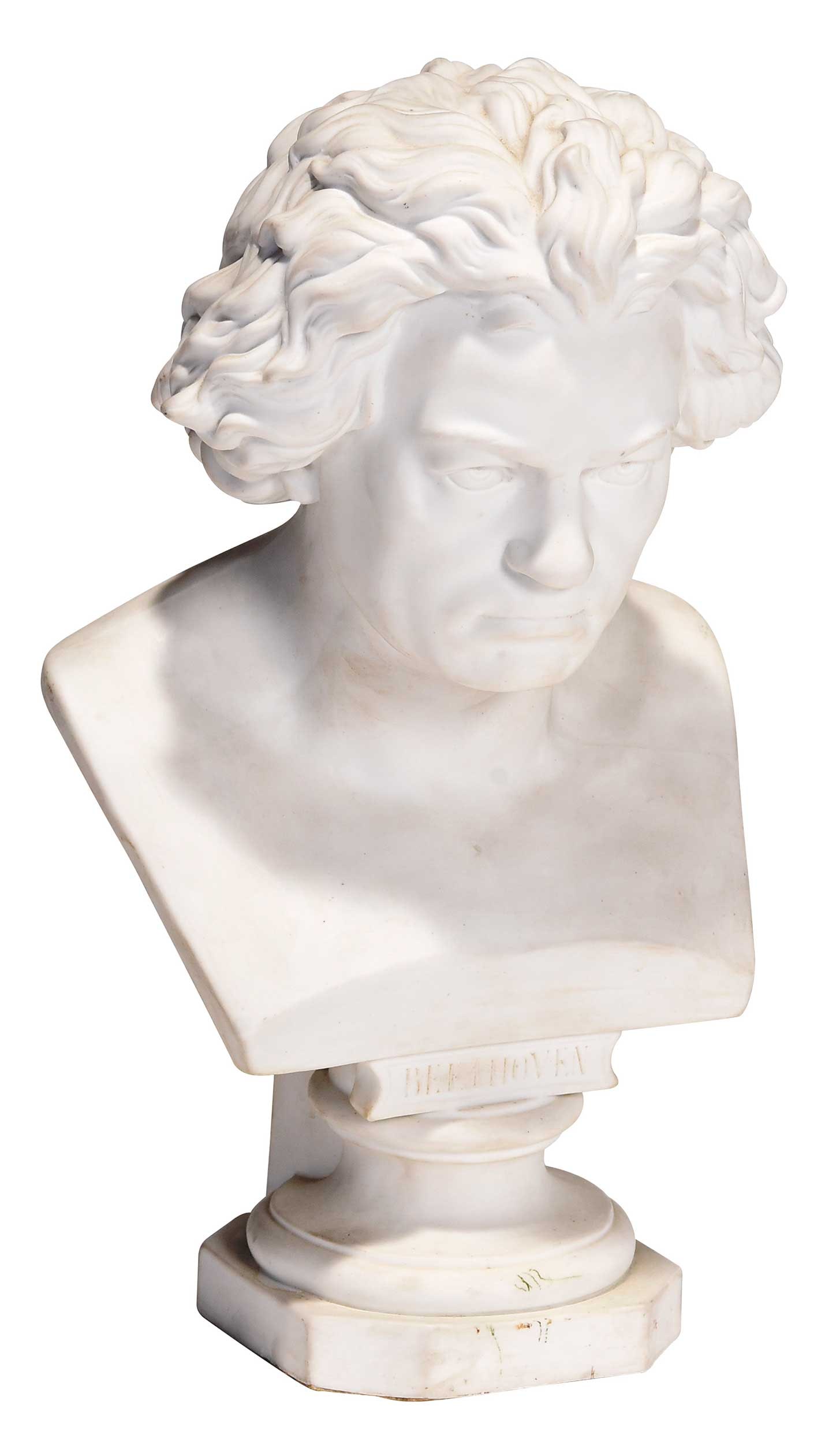 White Marble Bust of Beethoven: 20th century, 14-1/2 x 9-1/8 x 5-1/2 in. Provenance: The Jerold Krouse Collection