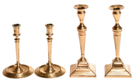 Two Pairs of Georgian Bell Metal Candlesticks