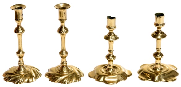 Two Pairs of English Brass Candlesticks