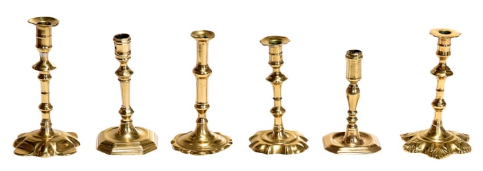 Six English Brass Candlesticks