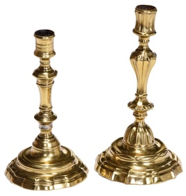 Two French Brass Petal Base Candlesticks
