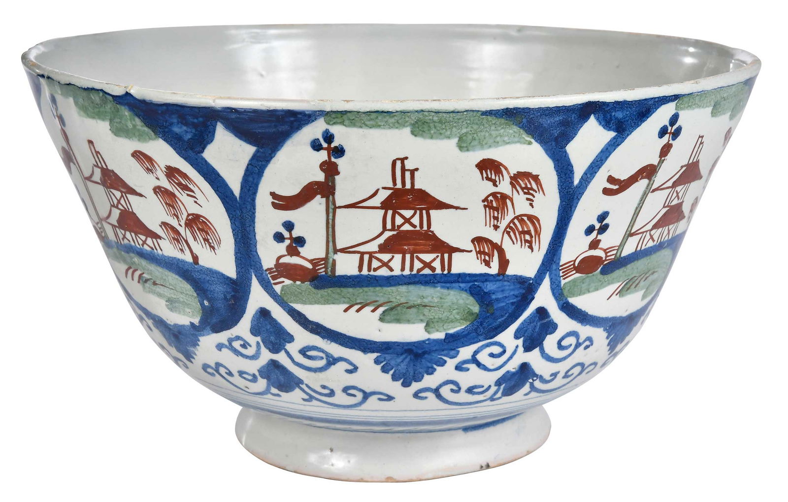 Rare English Delft Dated Polychrome Punch Bowl