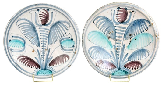 Pair of English Delft Polychrome Tulip Chargers