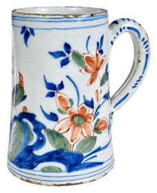 English Delft Polychrome Parrot Tankard