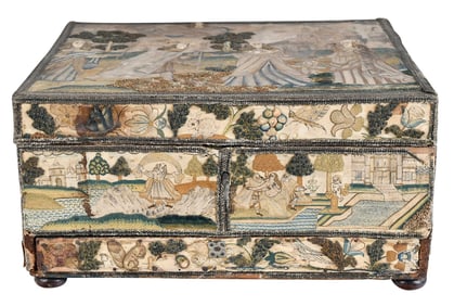 Charles II Pictorial Needlework Tabletop Writing Box