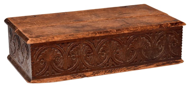 Very Rare American Pilgrim Century Carved Oak Bible Box