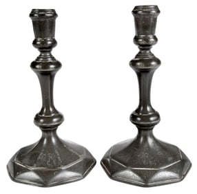 Pair of Rare George I Pewter Candlesticks