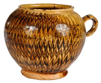English Slipware Honey Pot with Combed Decoration