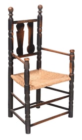 Rare Early Massachusetts Slat Back Turned Great Chair