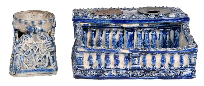 Two Westerwald Salt Glazed Table Objects, Inkstand and Salt
