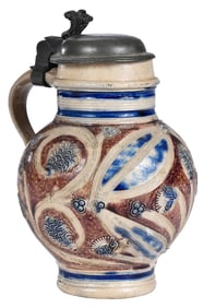 Westerwald Salt Glazed Jug with Pewter Lid