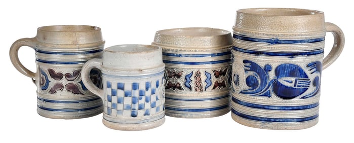 Four Westerwald Salt Glazed Tankards