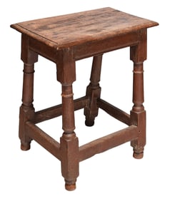 Rare American Pilgrim Century Oak Joint Stool