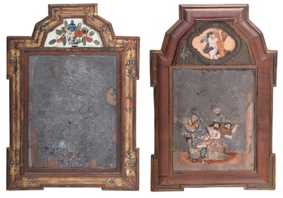 Two Continental Baroque Reverse Painted Courting Mirrors