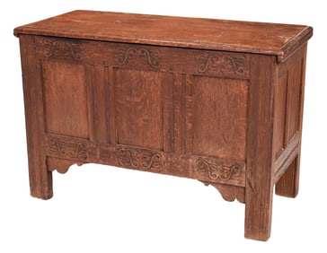 Massachusetts Pilgrim Century Carved and Paneled Oak Chest