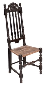 Massachusetts William and Mary Carved and Black Painted Banister Back Side Chair